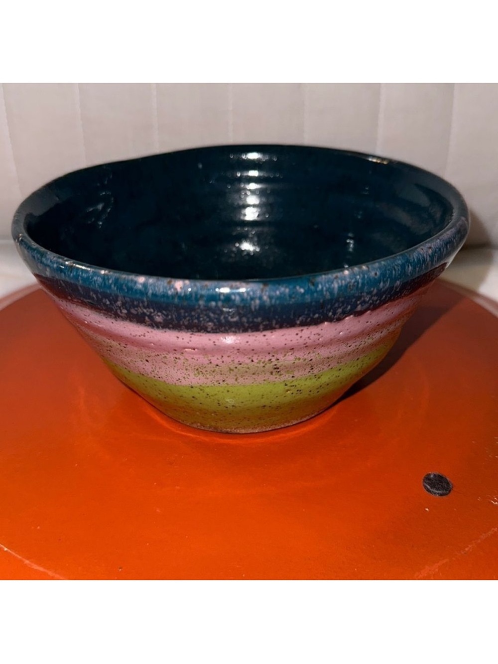 Handmade Clay Pot Pottery Teal Blue Green Lavender Tan
